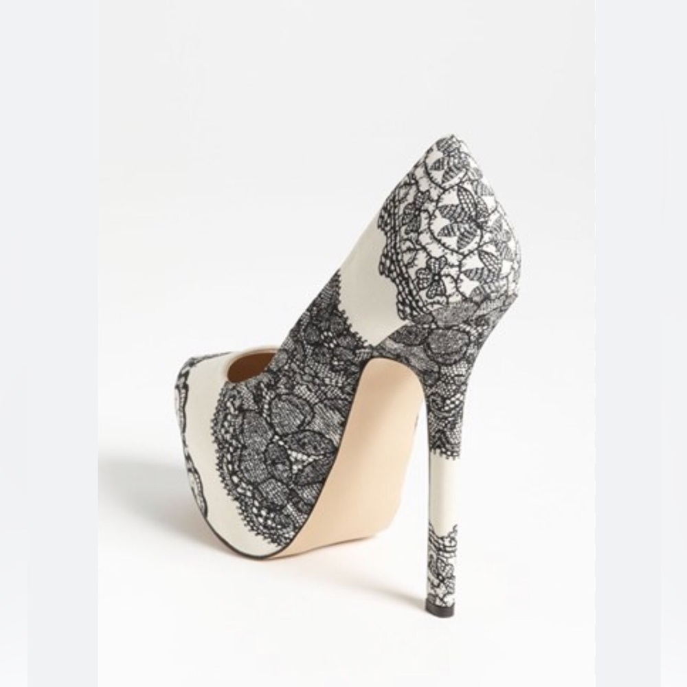 Steve Madden Dejavú Platforms Pumps Black Lace Over Almond Tone - Picture 3 of 12